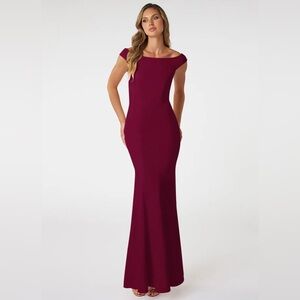Azazie Nicolina Burgundy Mermaid Boatneck Stretch Crepe Dress
